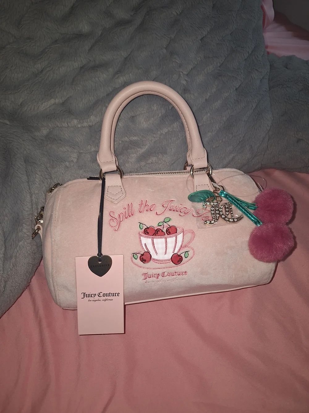 EXCLUSIVE Juicy Couture Pink Velvet Cherry Satchel Bag